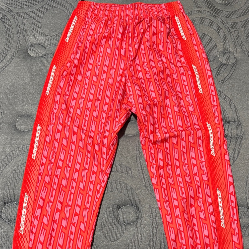Lacoste Red Track Pants with Logo Pattern